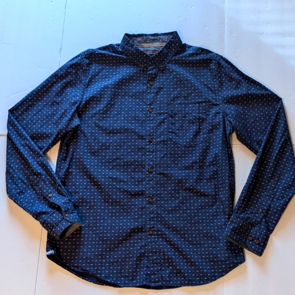 Denim & Flower Men's Navy Blue Bicycle Patterned Shirt Large